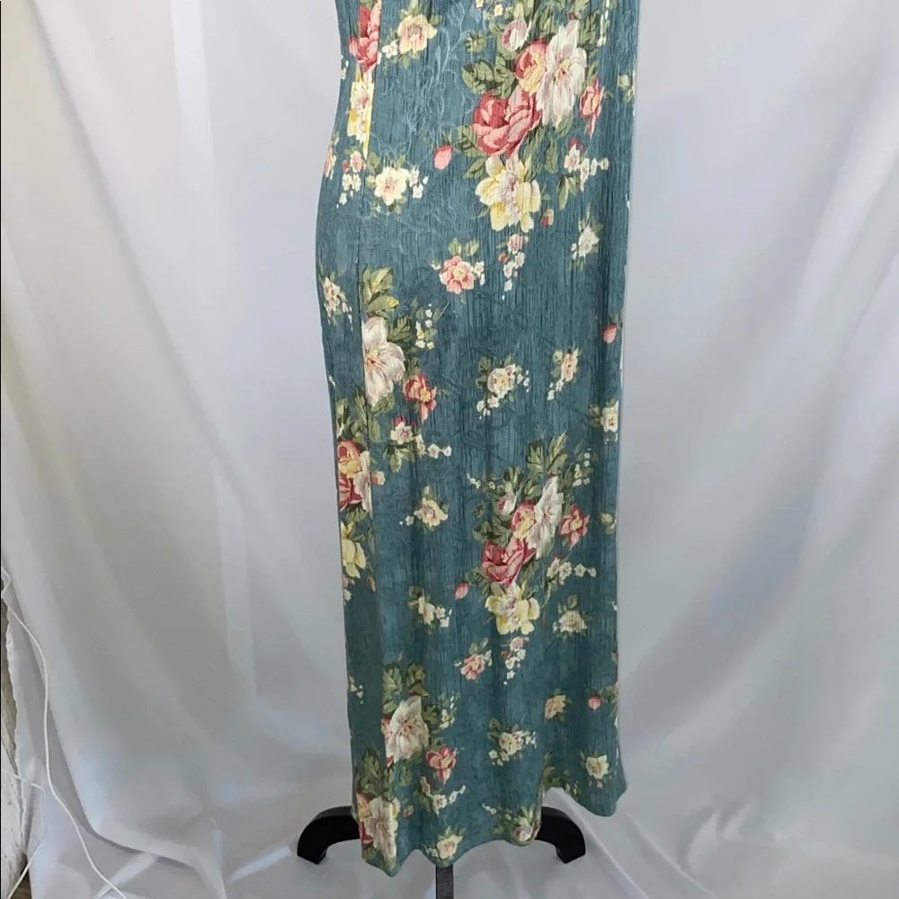 Vintage K Studio Blue Floral Maxi Dress Rayon 90s Cottagecore 10 - Picture 5 of 12